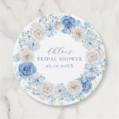 Elegante blauwe bloemige bruidsmeisjeshower bedankjes labels (Voorkant)