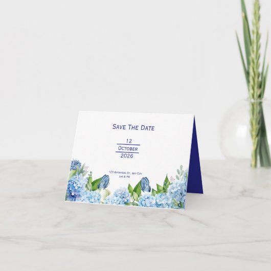 Elegante Blauwe Bloemige Bruiloft Aankondiging (Voorkant)