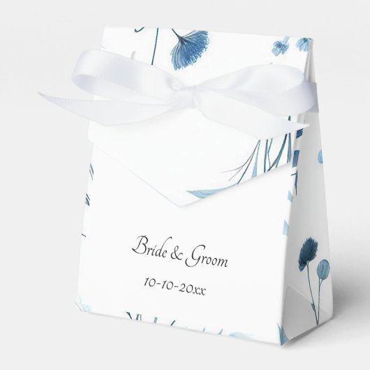 Elegante Blauwe Bloemige Bruiloft Bedankdoosjes (Voorkant Zijde)