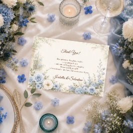 Elegante Blauwe Bloemige Bruiloft Bedankkaart