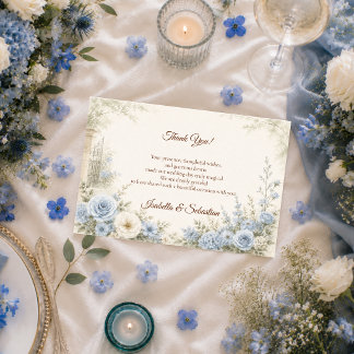 Elegante Blauwe Bloemige Bruiloft Bedankkaart