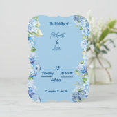 Elegante Blauwe Bloemige Bruiloft Kaart (Staand voorkant)