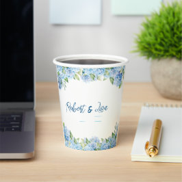 Elegante Blauwe Bloemige Bruiloft Papieren Bekers