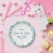 Elegante blauwe bloemige bruiloft papieren bordje (Feest)