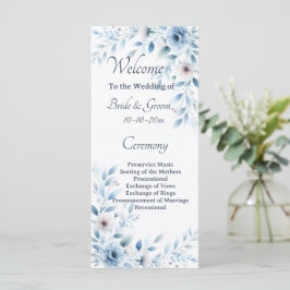 Elegante Blauwe Bloemige Bruiloft Programmakaart