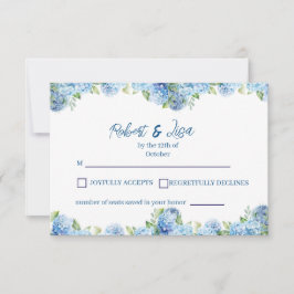 Elegante Blauwe Bloemige Bruiloft RSVP Kaartje
