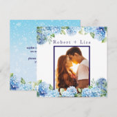 Elegante Blauwe Bloemige Bruiloft Save The Date (Voorkant / Achterkant)