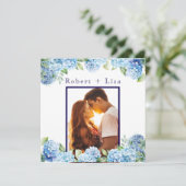 Elegante Blauwe Bloemige Bruiloft Save The Date (Staand voorkant)