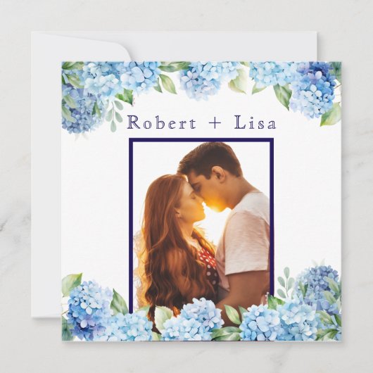 Elegante Blauwe Bloemige Bruiloft Save The Date (Voorkant)