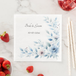 Elegante Blauwe Bloemige Bruiloft Servet