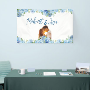 Elegante Blauwe Bloemige Bruiloft Spandoek