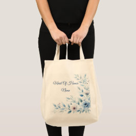 Elegante Blauwe Bloemige Bruiloftsgroep Tote Bag