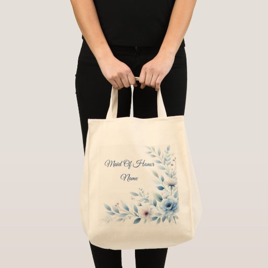 Elegante Blauwe Bloemige Bruiloftsgroep Tote Bag (Voorkant (product))