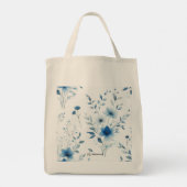 Elegante Blauwe Bloemige Bruiloftsgroep Tote Bag (Achterkant)