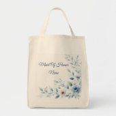 Elegante Blauwe Bloemige Bruiloftsgroep Tote Bag (Voorkant)