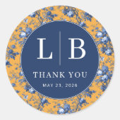 Elegante Blauwe Bloemige Dankbaarheid Ronde Sticker (Voorkant)
