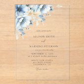 Elegante Blauwe Bloemige Geometrische Frame Bloei Acryl Uitnodigingen (Voorkant)