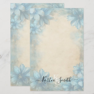 Elegante blauwe bloemige gepersonaliseerde schrijf briefpapier