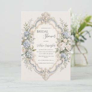 Elegante Blauwe Bloemige Hortensia Vintage Kaart