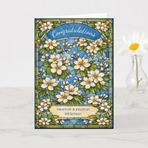 Elegante Blauwe Bloemige Huwelijksfelicitaties