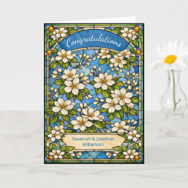 Elegante Blauwe Bloemige Huwelijksfelicitaties Kaart