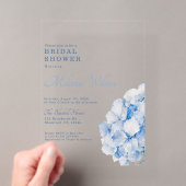 Elegante Blauwe Bloemige Hydrangea Bruidsborrel Acryl Uitnodigingen (Insitu (Draagbaar))