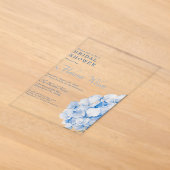 Elegante Blauwe Bloemige Hydrangea Bruidsborrel Acryl Uitnodigingen (Laagn)