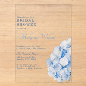 Elegante Blauwe Bloemige Hydrangea Bruidsborrel Acryl Uitnodigingen (Voorkant)