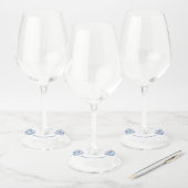 Elegante Blauwe Bloemige Hydrangea Bruidsfeest Wijnglaslabel (Set)