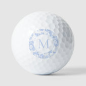 Elegante Blauwe Bloemige Monogram Golfballen (Voorkant)