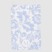 Elegante Blauwe Bloemige Monogram Golfhanddoek (Voorkant)