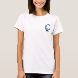 Elegante Blauwe Bloemige Monogram Letter C Persoon T-shirt