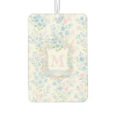 Elegante blauwe bloemige monogram luchtverfrisser (Achterkant)
