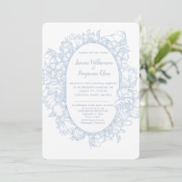 Elegante Blauwe Bloemige Open Huis Bruiloftsrecept Kaart