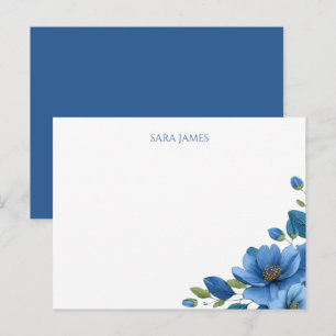 Elegante Blauwe Bloemige Persoonlijke Postkaart