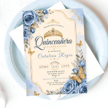 Elegante Blauwe Bloemige Quinceañera