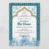 Elegante Blauwe Bloemige Ramadan Iftar Uitnodiging (Voorkant)