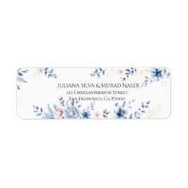Elegante blauwe bloemige retouradreslabels etiket