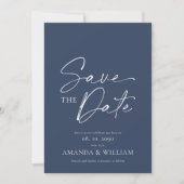 Elegante Blauwe Bloemige Save the Date Kaart (Voorkant)