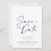 Elegante Blauwe Bloemige Save the Date Kaart (Voorkant)