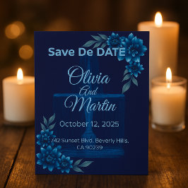 Elegante Blauwe Bloemige Save the Date Kaart