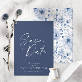 Elegante Blauwe Bloemige Save the Date Kaart