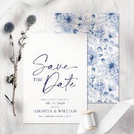 Elegante Blauwe Bloemige Save the Date Kaart