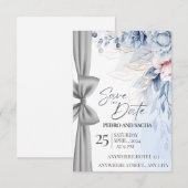 Elegante Blauwe Bloemige Save The Date Kaart met Z (Voorkant / Achterkant)
