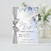 Elegante Blauwe Bloemige Save The Date Kaart met Z (Staand voorkant)