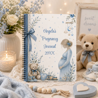 Elegante blauwe bloemige teddybeer zwangerschapsda notitieboek