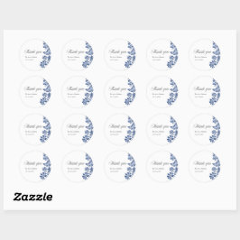Elegante Blauwe Bloemige Trouw  Ronde Sticker