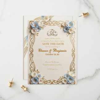 Elegante Blauwe Bloemige Trouw 'Save the Date' Save The Date