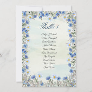 Elegante Blauwe Bloemige Trouw Stoelen Chart Card Kaart