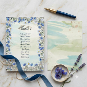 Elegante Blauwe Bloemige Trouw Stoelen Chart Card Kaart
